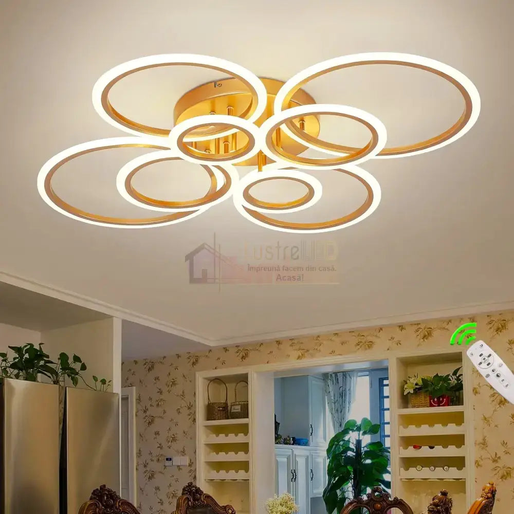 Lustra LED Circle 4 + 4 Gigant Gold Echivalent 1000W Telecomanda NEAGRA / 100CM / CIRCLE DESIGN Lighting Fixtures