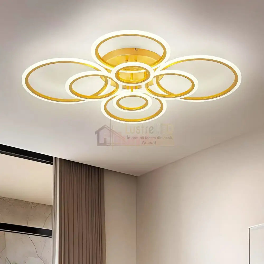 Lustra LED Circle 4 + 4 Gigant Gold Echivalent 1000W Telecomanda NEAGRA / 100CM / CIRCLE DESIGN Lighting Fixtures