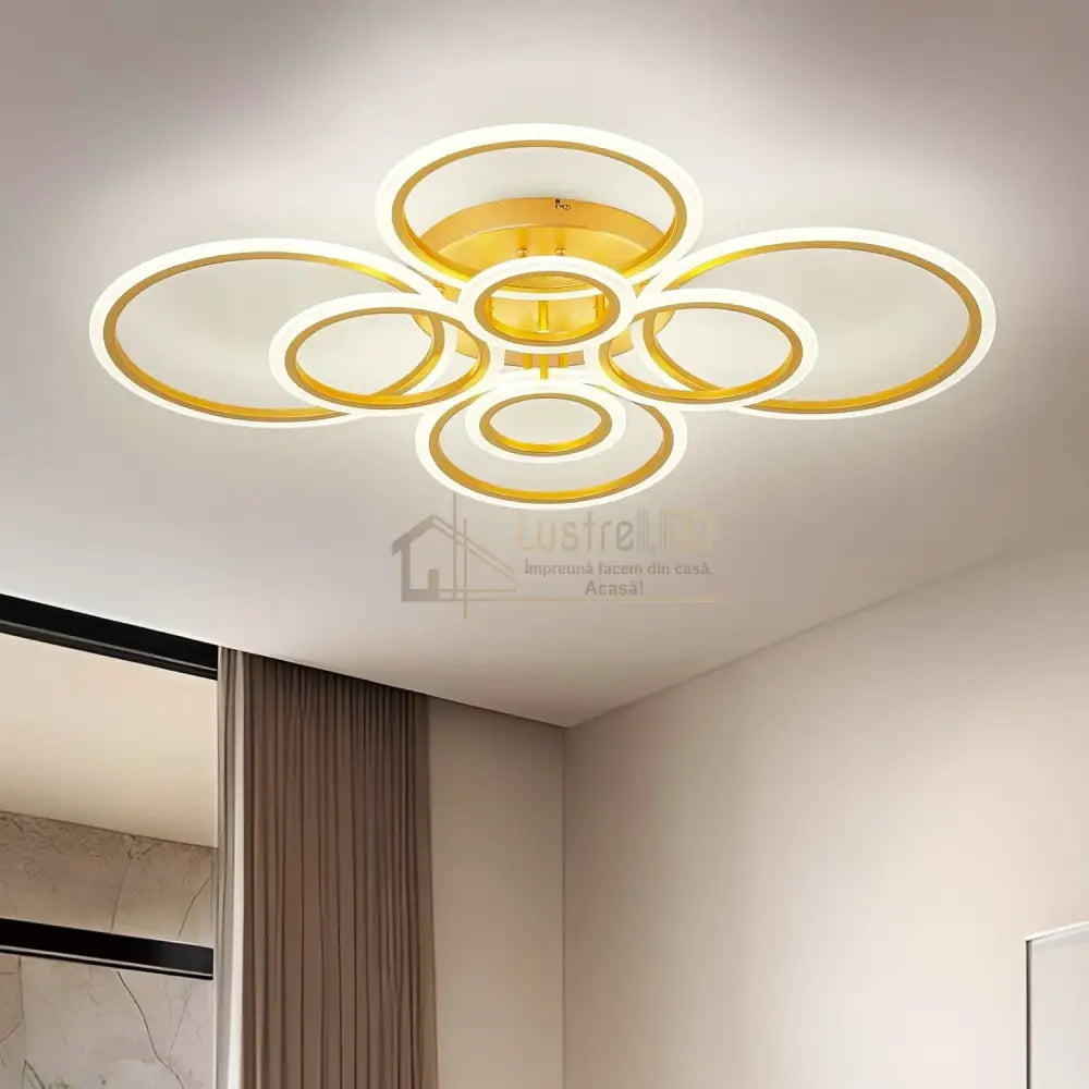 Lustra LED Circle 4 + 4 Gigant Gold Echivalent 1000W Telecomanda AURIE / 100CM / CIRCLE DESIGN Lighting Fixtures