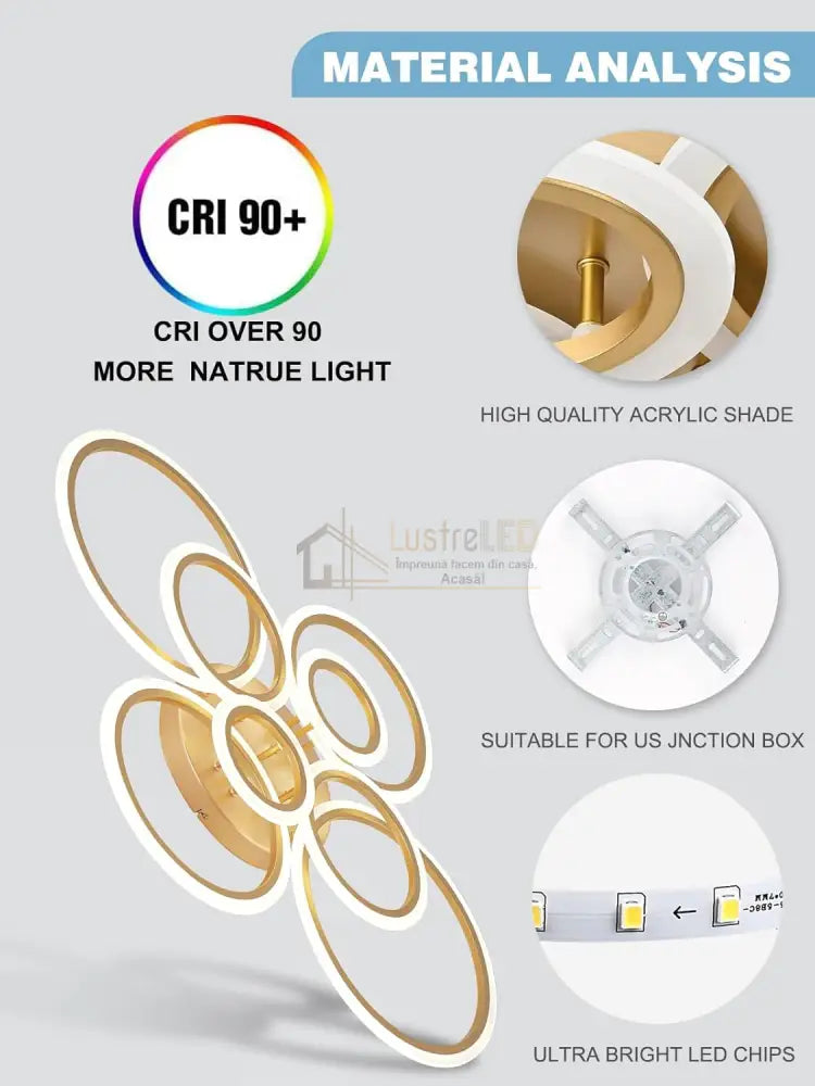 Lustra LED Circle 4 + 4 Gigant Gold Echivalent 1000W Telecomanda AURIE / 100CM / CIRCLE DESIGN Lighting Fixtures