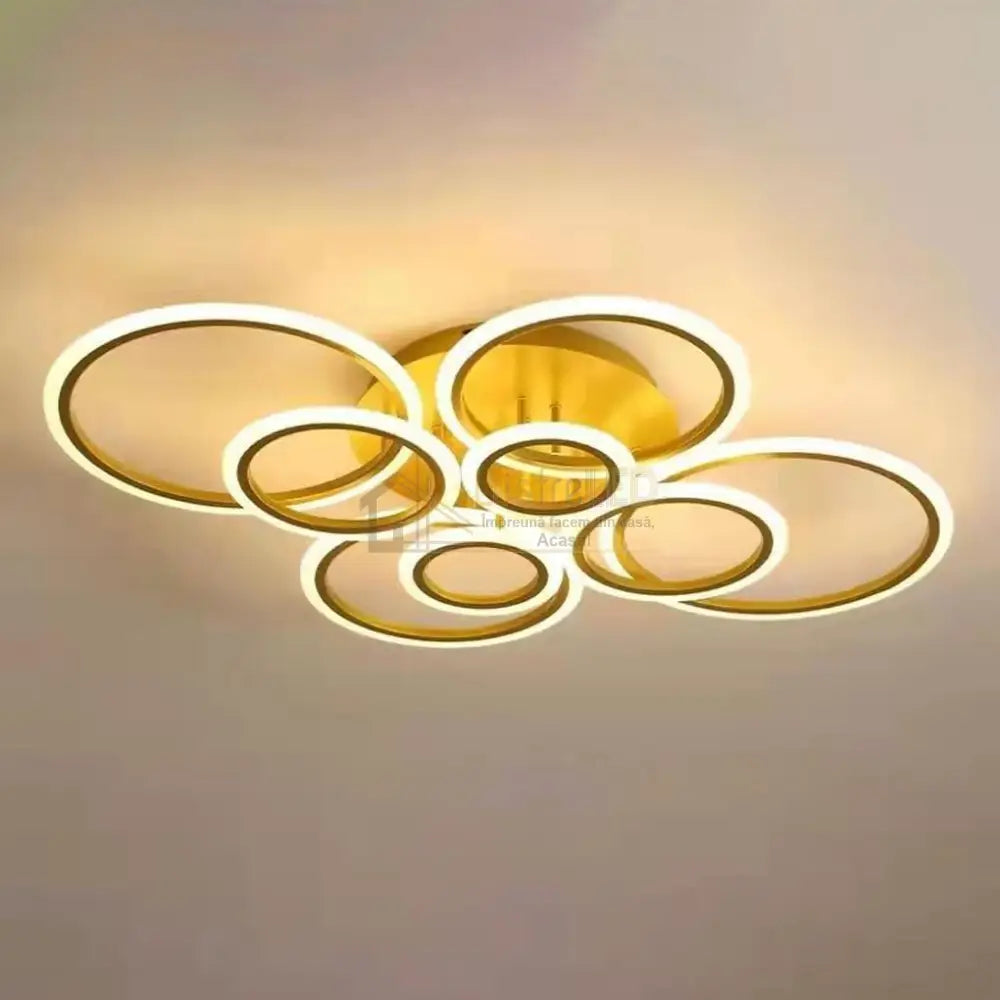 Lustra LED Circle 4 + 4 Gigant Gold Echivalent 1000W Telecomanda AURIE / 100CM / CIRCLE DESIGN Lighting Fixtures