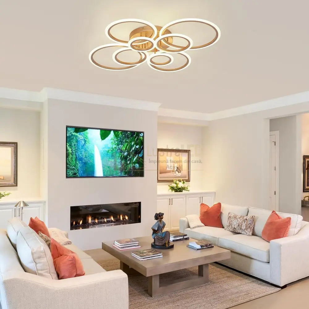 Lustra LED Circle 4 + 4 Gigant Gold Echivalent 1000W Telecomanda AURIE / 100CM / CIRCLE DESIGN Lighting Fixtures