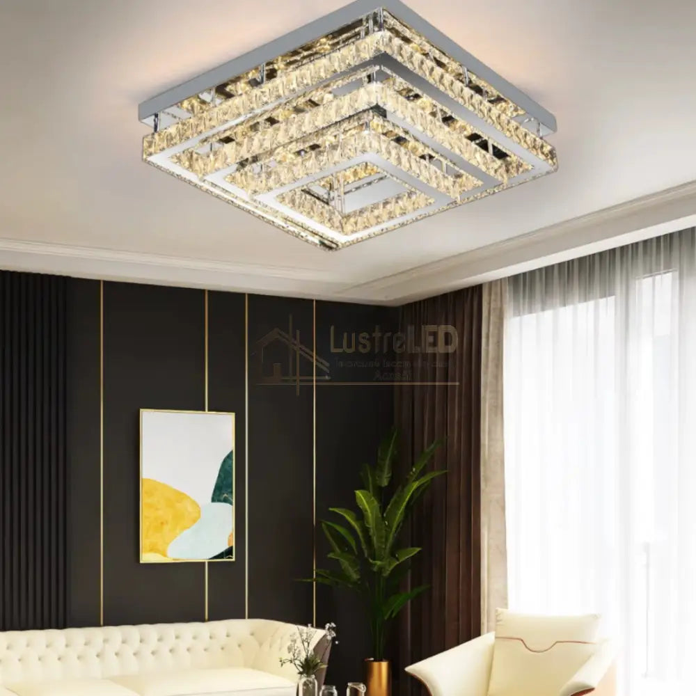 Lustra LED Exquisite Square Cristal Echivalent 400W Telecomanda CHROME / 40CM / CRISTAL Chandeliers