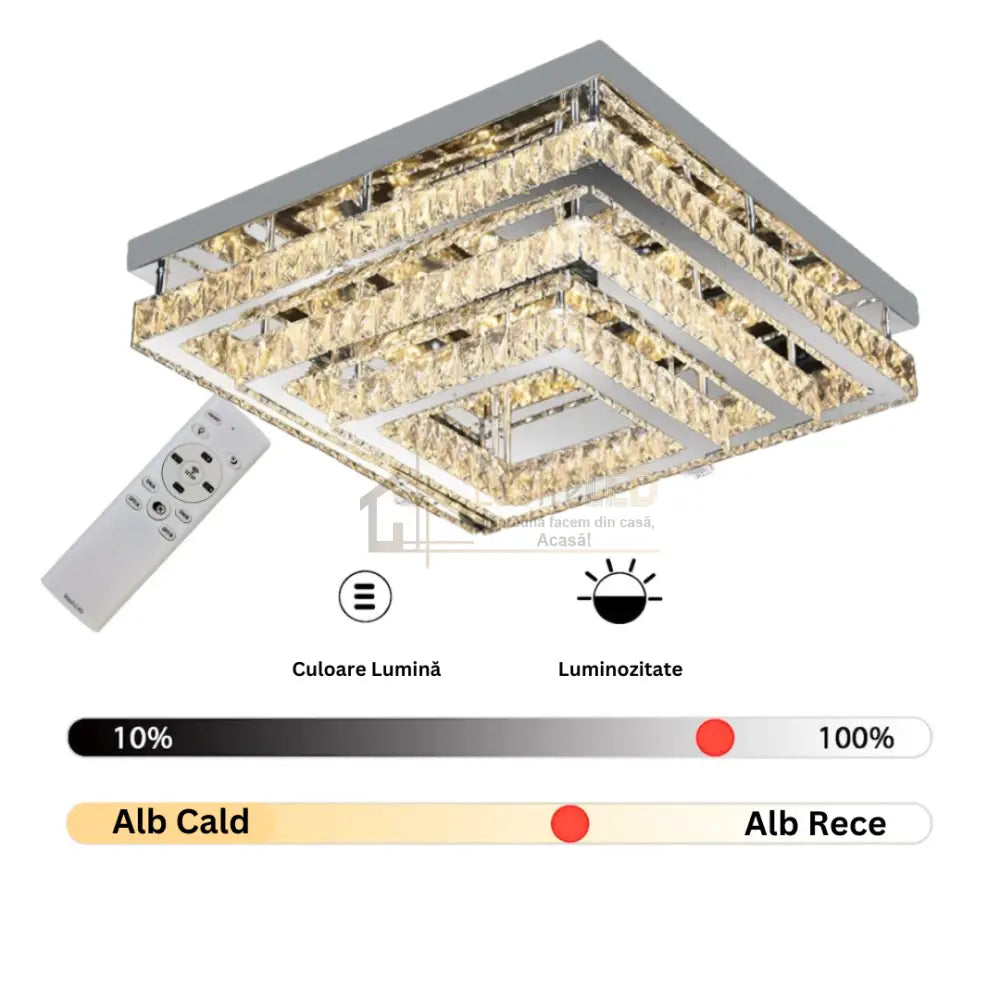 Lustra LED Exquisite Square Cristal Echivalent 400W Telecomanda CHROME / 40CM / CRISTAL Chandeliers