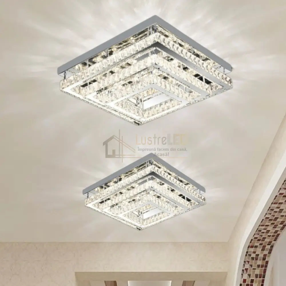 Lustra LED Exquisite Square Cristal Echivalent 400W Telecomanda CHROME / 40CM / CRISTAL Chandeliers