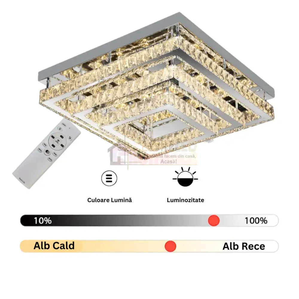 Lustra LED Exquisite Square Cristal Echivalent 400W Telecomanda CHROME / 40CM / CRISTAL Chandeliers