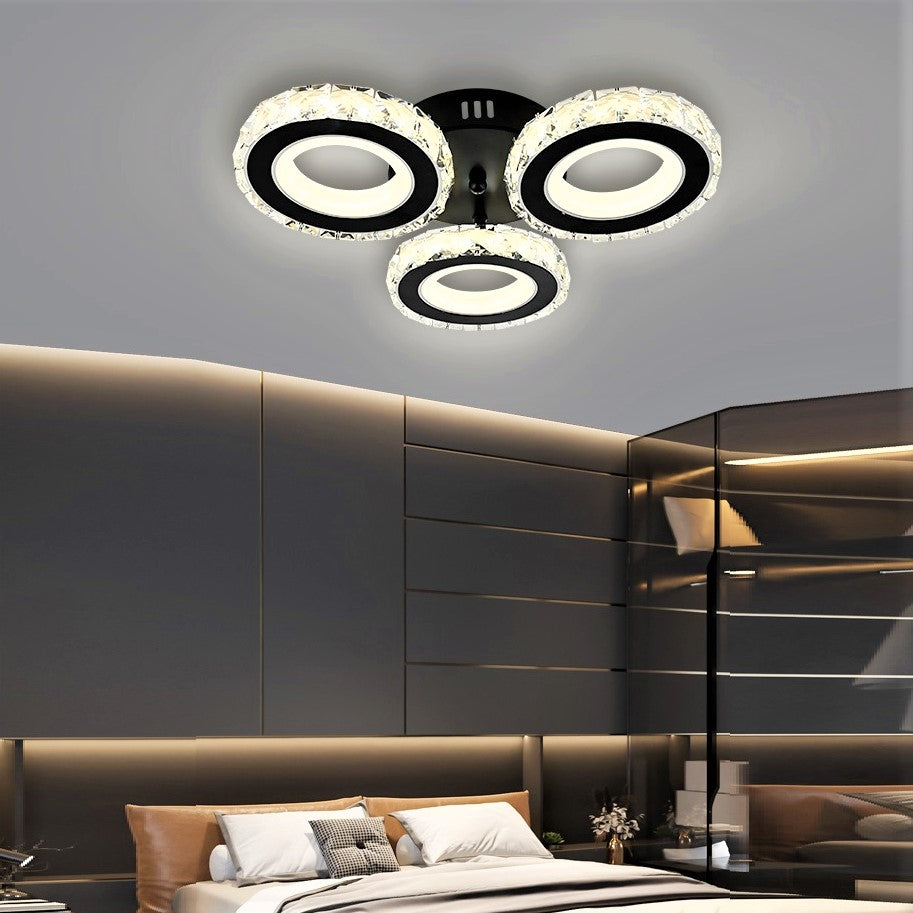 Lustra LED 72W 3 CIRCLE Cristal Negru Telecomanda