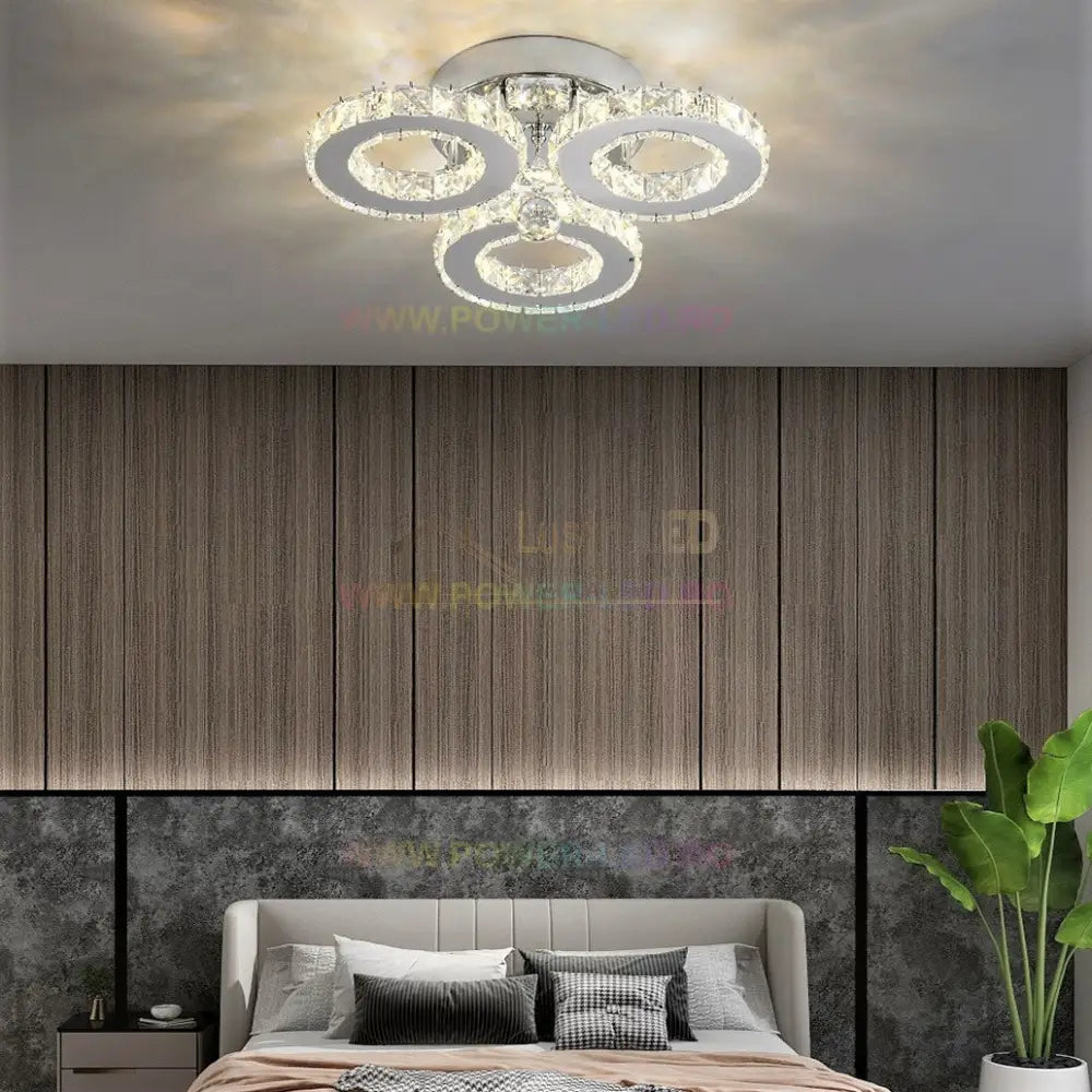 Lustra Led 60W Cristal 3 Rings Design Telecomanda Lighting Fixtures