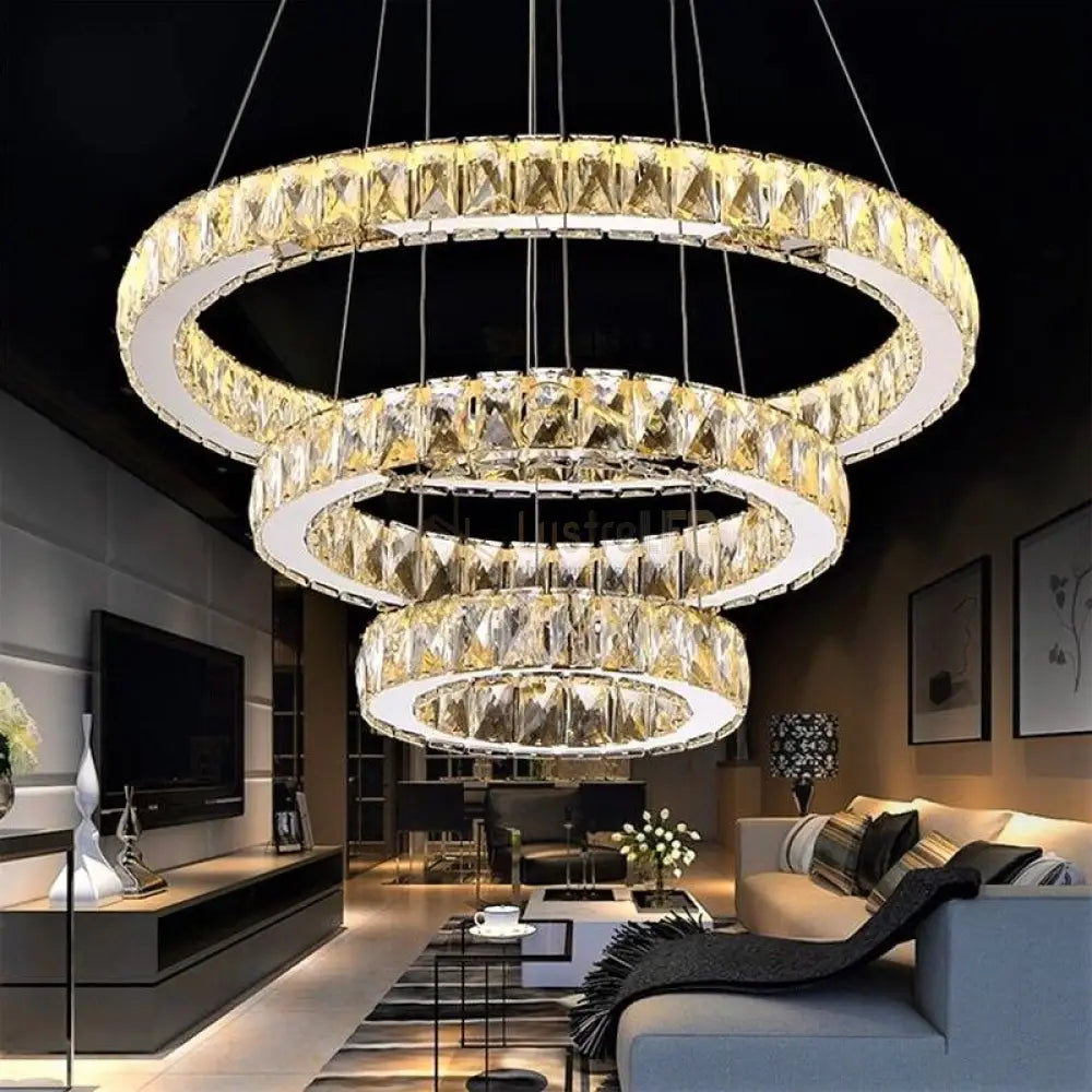 Lustra Led 120W Cristal 3 Segmente Telecomanda Chandeliers Crystal