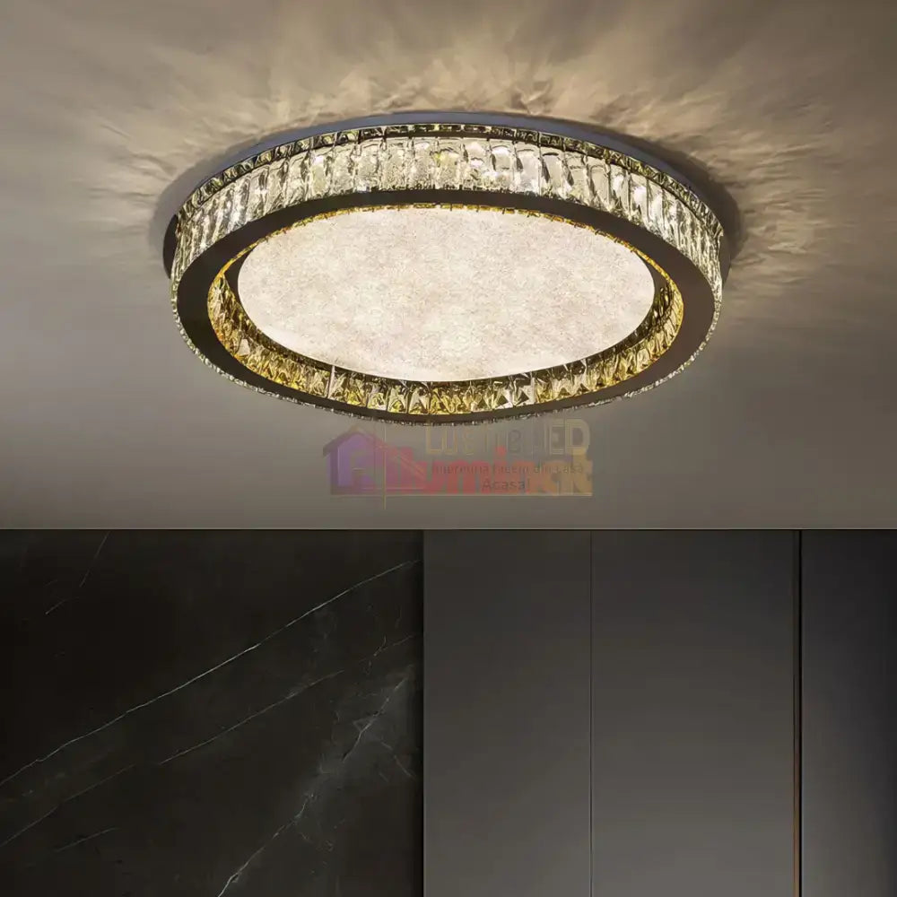 Lustra LED Aplicata Glamour Halo Cristal Telecomanda lustreled.ro