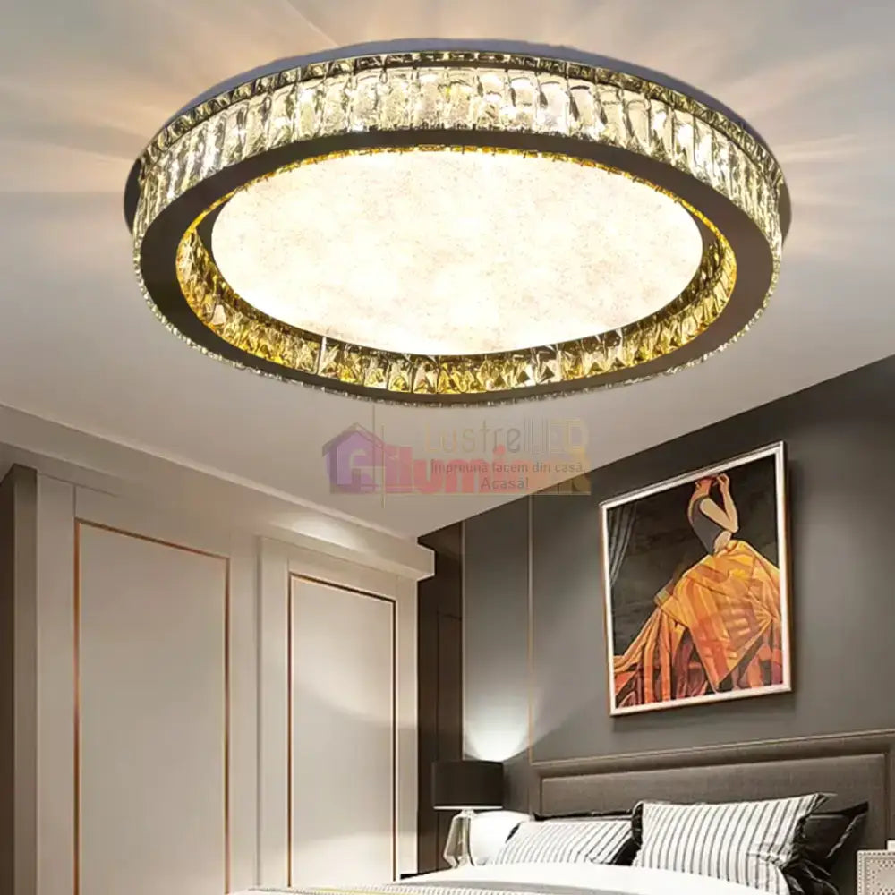 Lustra LED Aplicata Glamour Halo Cristal Telecomanda lustreled.ro