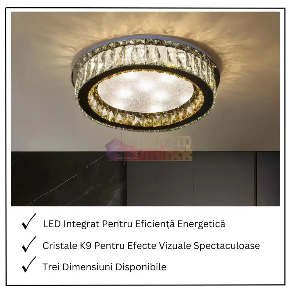 Lustra LED Aplicata Glamour Halo Cristal Telecomanda lustreled.ro