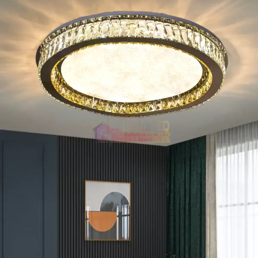 Lustra LED Aplicata Glamour Halo Cristal Telecomanda lustreled.ro