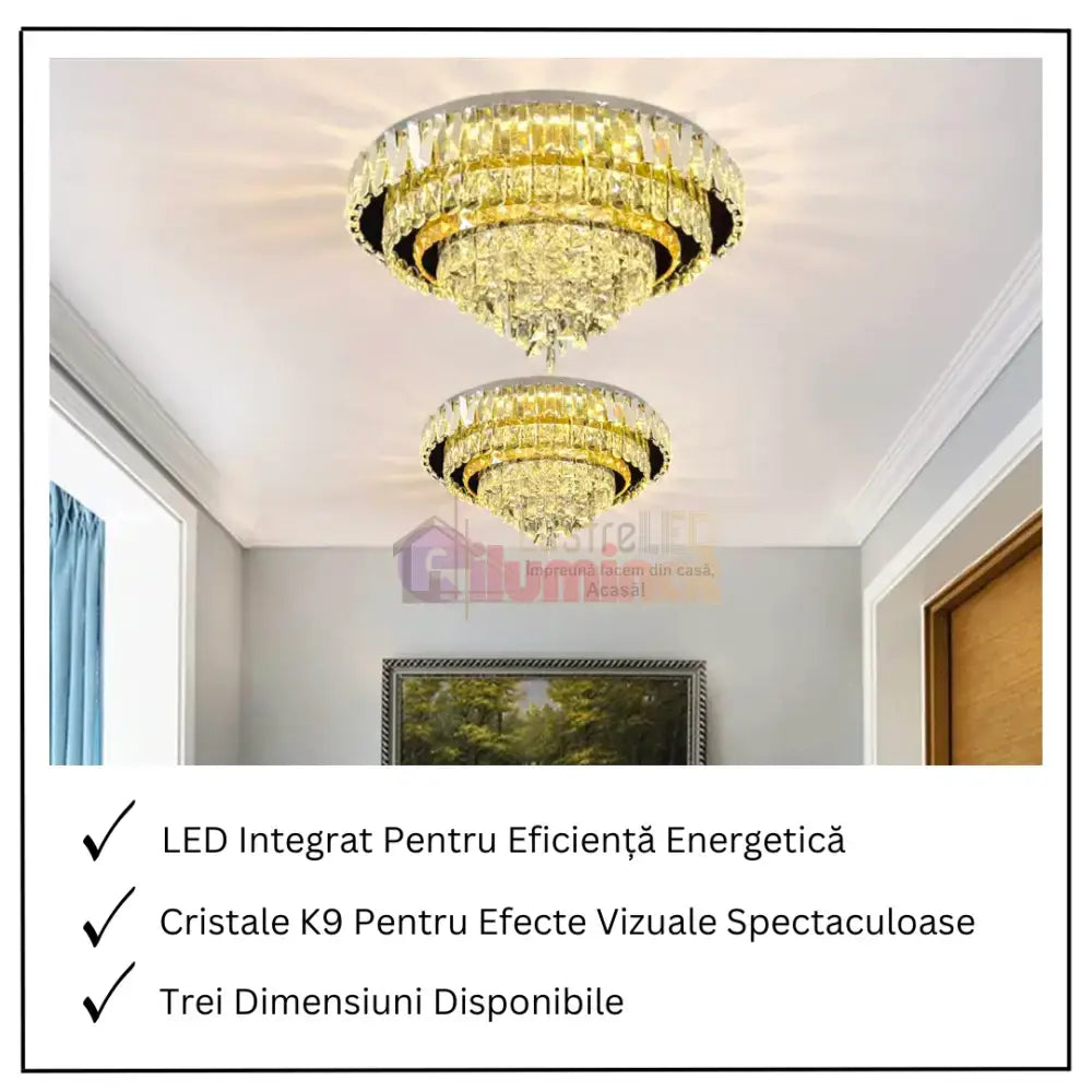 Lustra LED Aplicata Grand Aura Cristal Telecomanda lustreled.ro