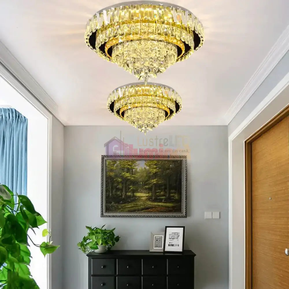 Lustra LED Aplicata Grand Aura Cristal Telecomanda lustreled.ro