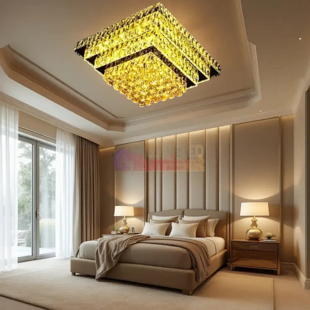 Lustra LED Cristal Aplicata Imperial Square Telecomanda lustreled.ro