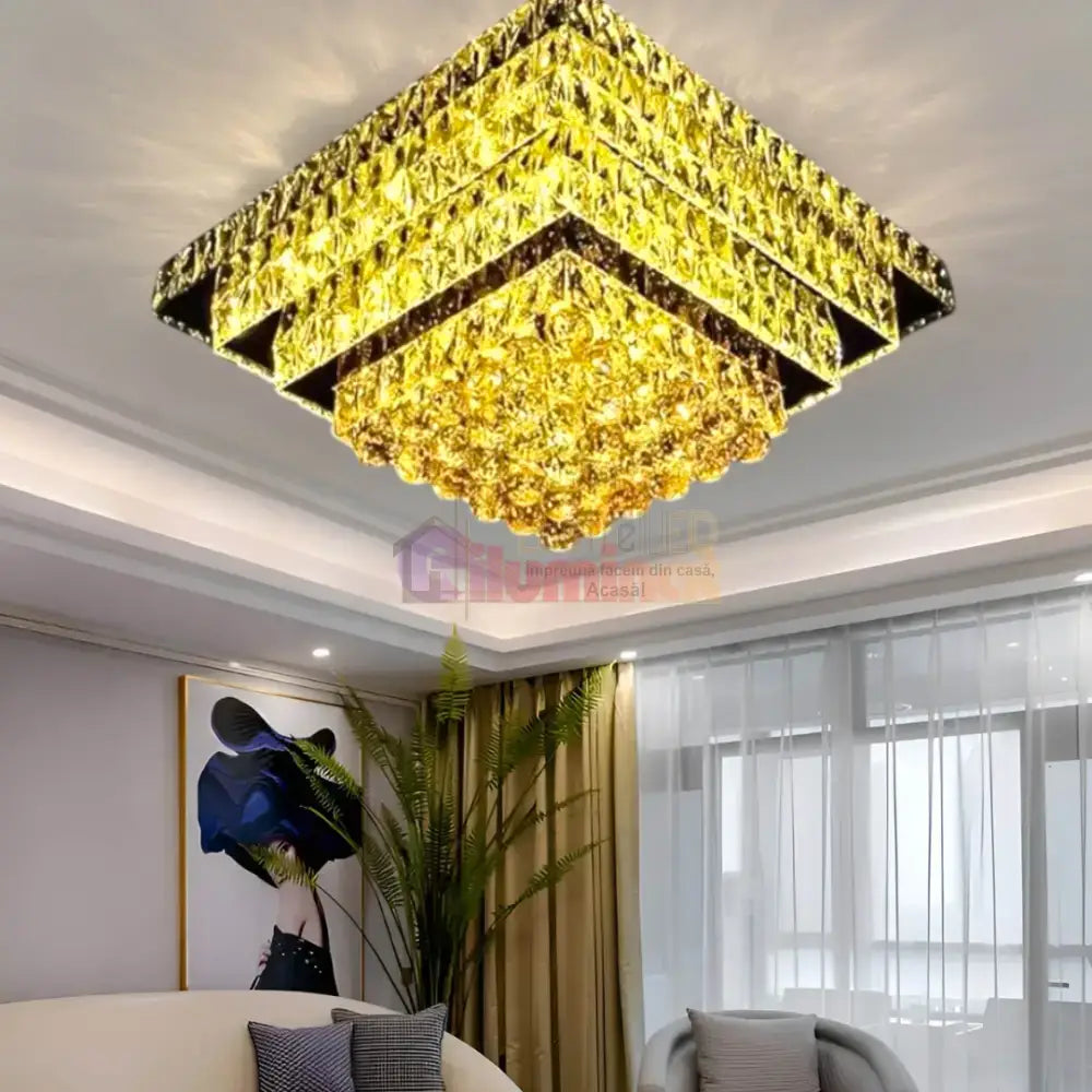 Lustra LED Cristal Aplicata Imperial Square Telecomanda lustreled.ro