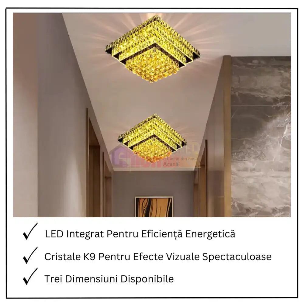Lustra LED Cristal Aplicata Imperial Square Telecomanda lustreled.ro