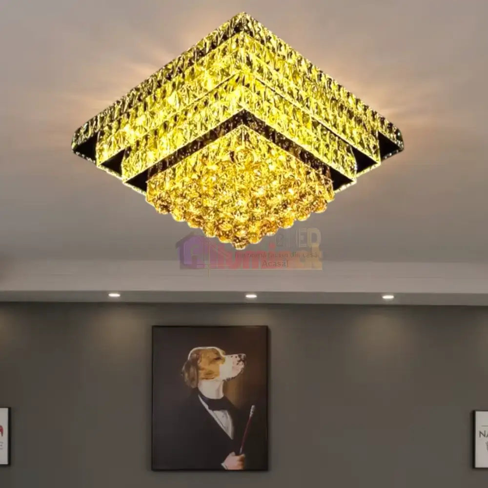 Lustra LED Cristal Aplicata Imperial Square Telecomanda lustreled.ro
