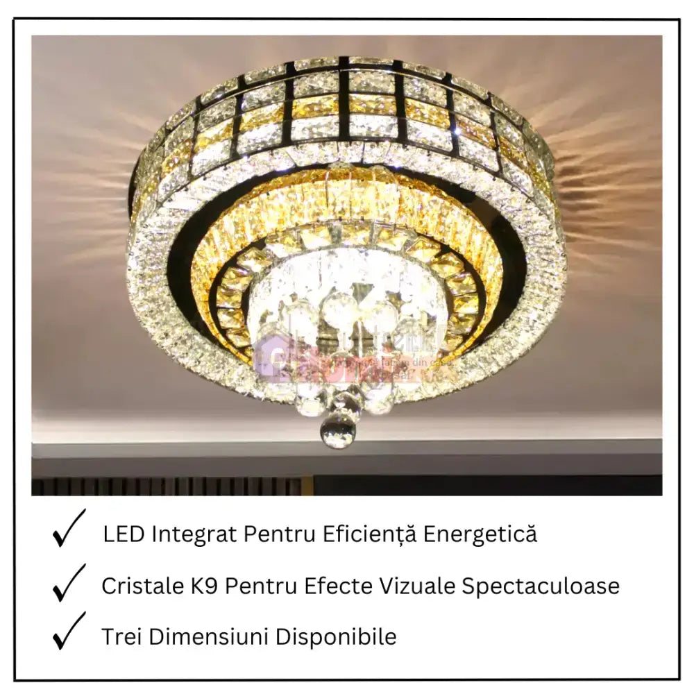 Lustra LED Cristal Aplicata Luxor Gold Telecomanda 60-80CM lustreled.ro