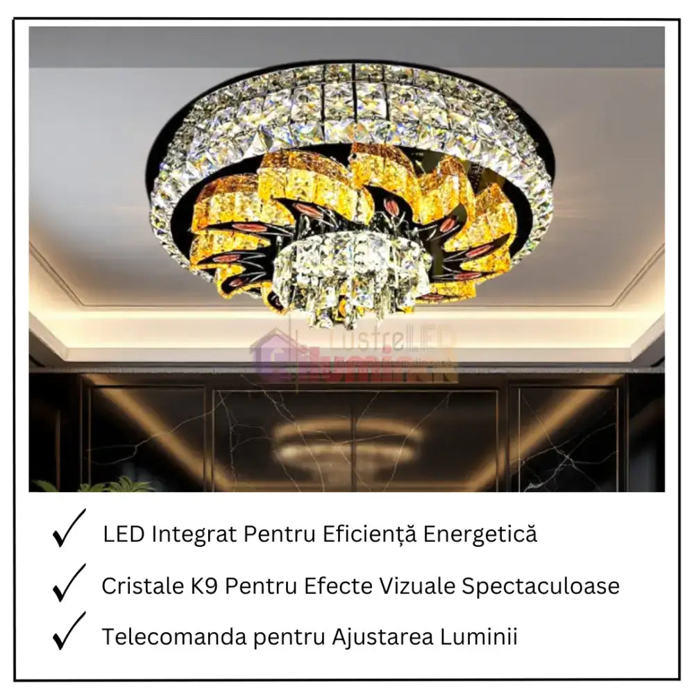 Lustra LED Aplicata Majestic Bloom Cristal Telecomanda lustreled.ro