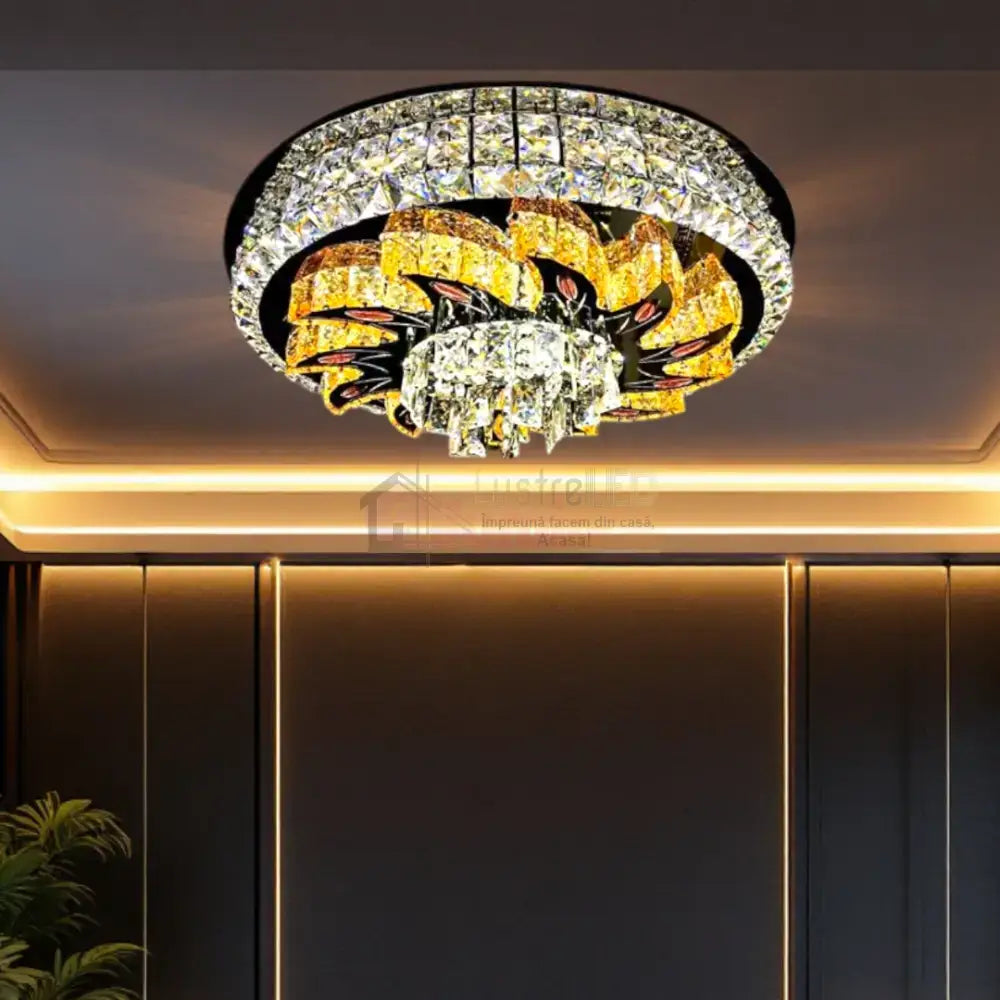 Lustra LED Aplicata Majestic Bloom Cristal Telecomanda CHROME / 60CM / CRISTAL Chandeliers