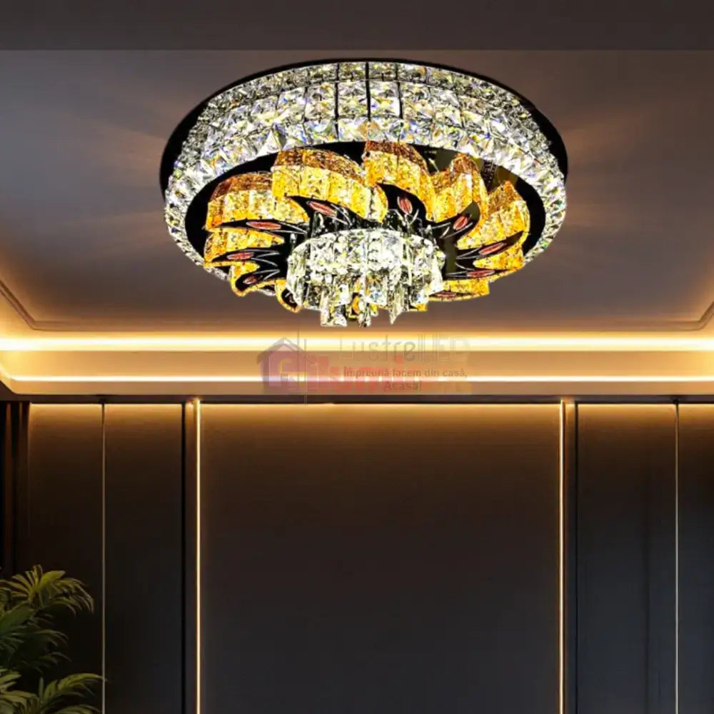 Lustra LED Aplicata Majestic Bloom Cristal Telecomanda lustreled.ro