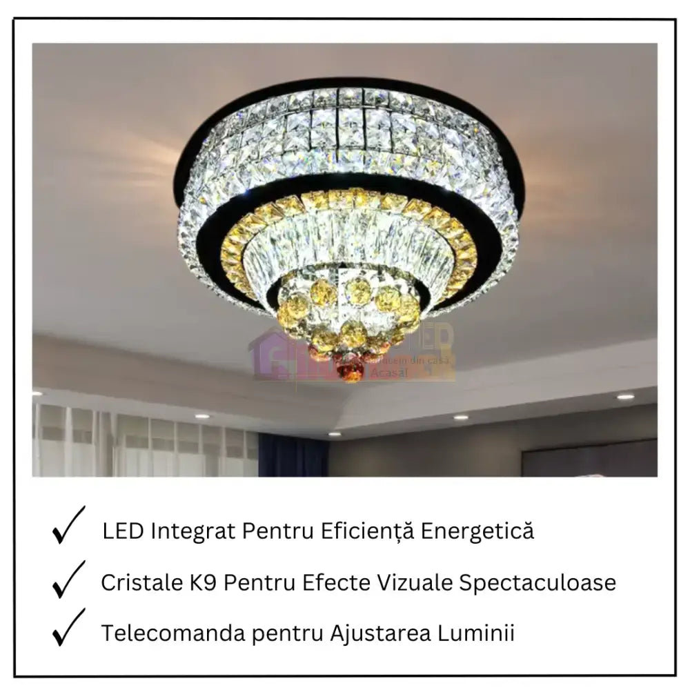 Lustra LED Cristal Aplicata Noble Glow Telecomanda Echivalent 800W lustreled.ro