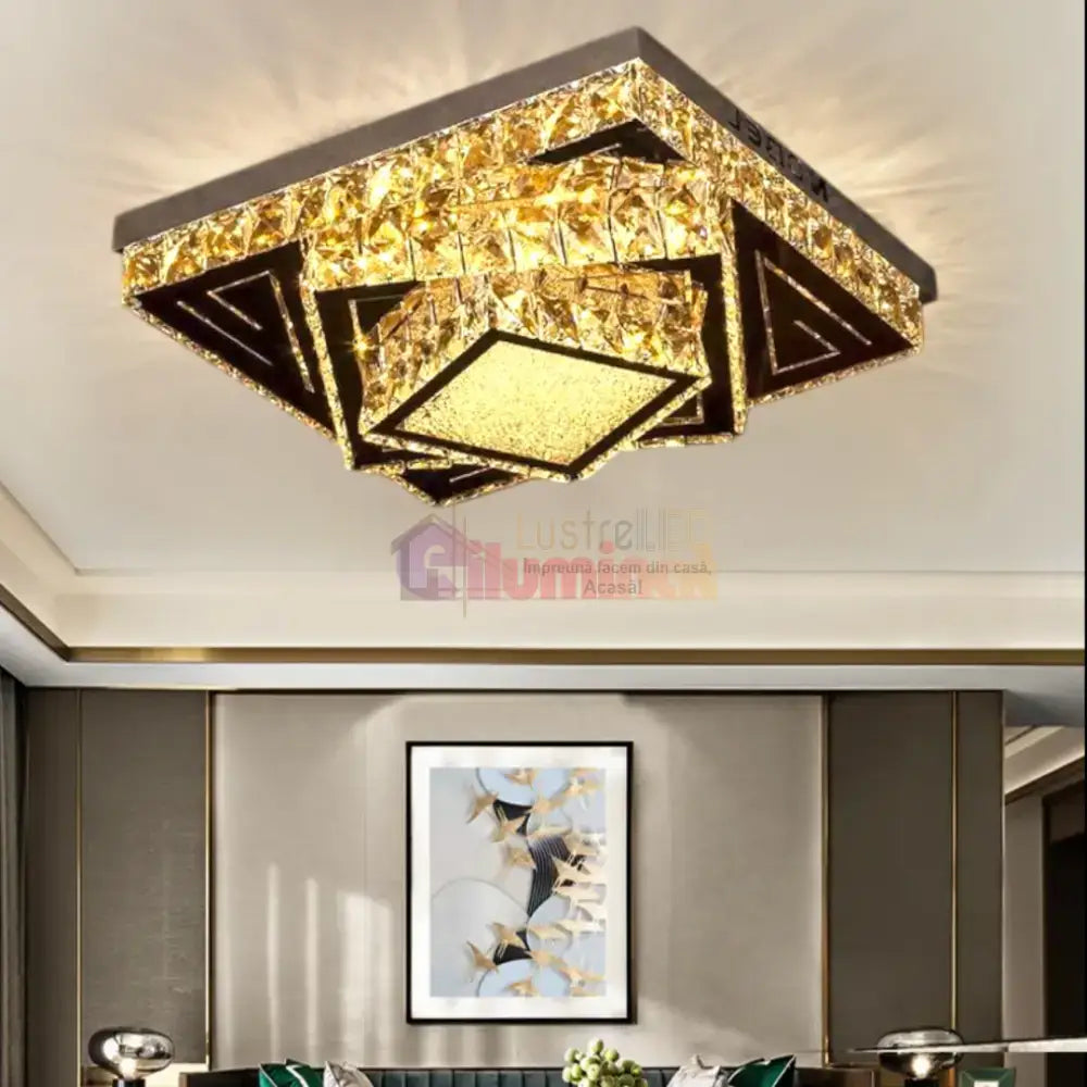 Lustra LED Aplicata Royal Prism Cristal Telecomanda lustreled.ro