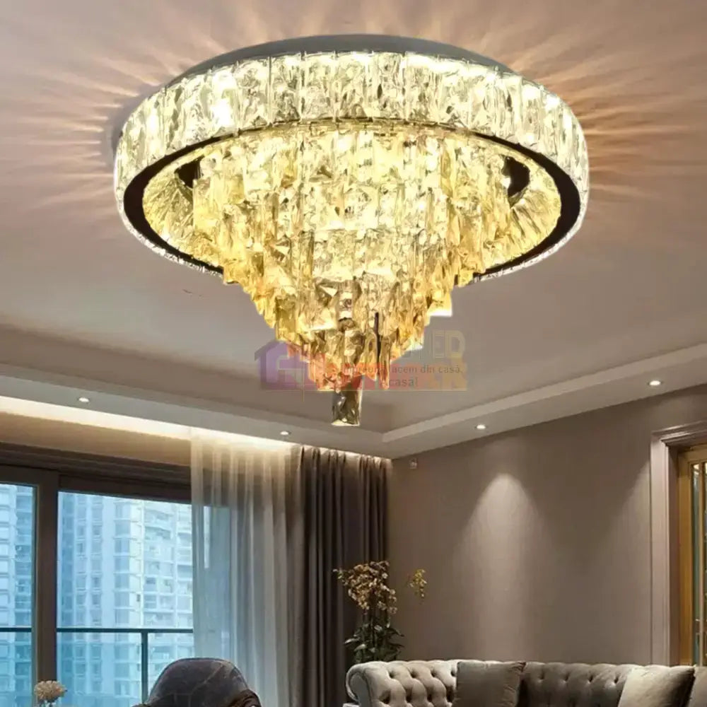 Lustra LED Aplicata Royal Round Cristal Telecomanda lustreled.ro