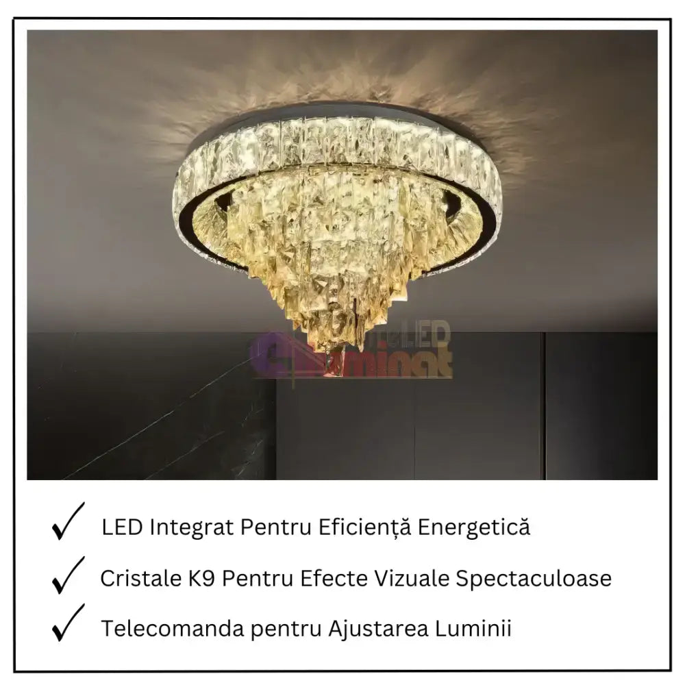 Lustra LED Aplicata Royal Round Cristal Telecomanda lustreled.ro