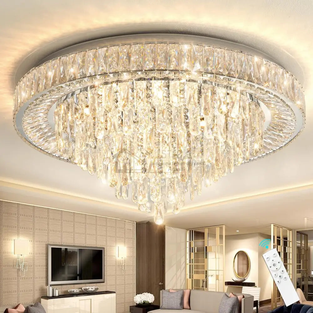 Lustra LED Cristal Aplicata Royal Round Telecomanda Echivalent 700W CHROME / 50CM / CRISTAL Chandeliers