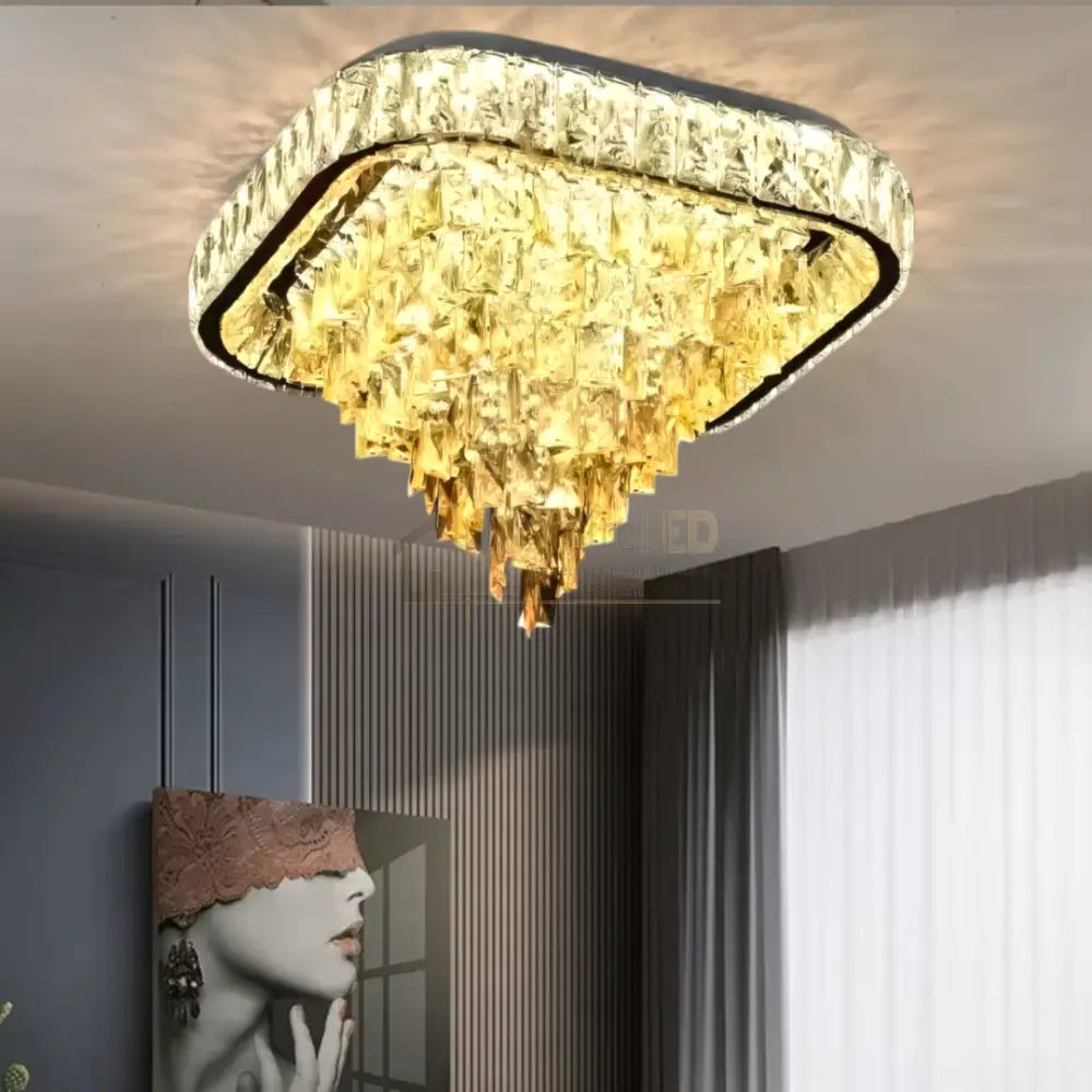 Lustra LED Aplicata Royal Square Cristal Telecomanda CHROME / 50CM / CRISTAL Chandeliers