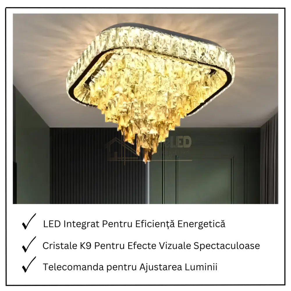 Lustra LED Aplicata Royal Square Cristal Telecomanda CHROME / 50CM / CRISTAL Chandeliers