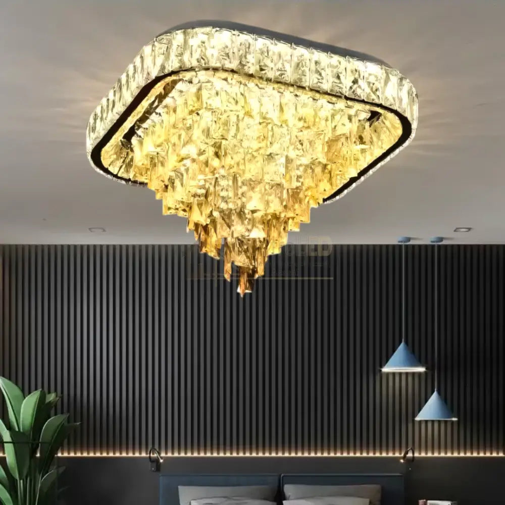 Lustra LED Aplicata Royal Square Cristal Telecomanda CHROME / 50CM / CRISTAL Chandeliers