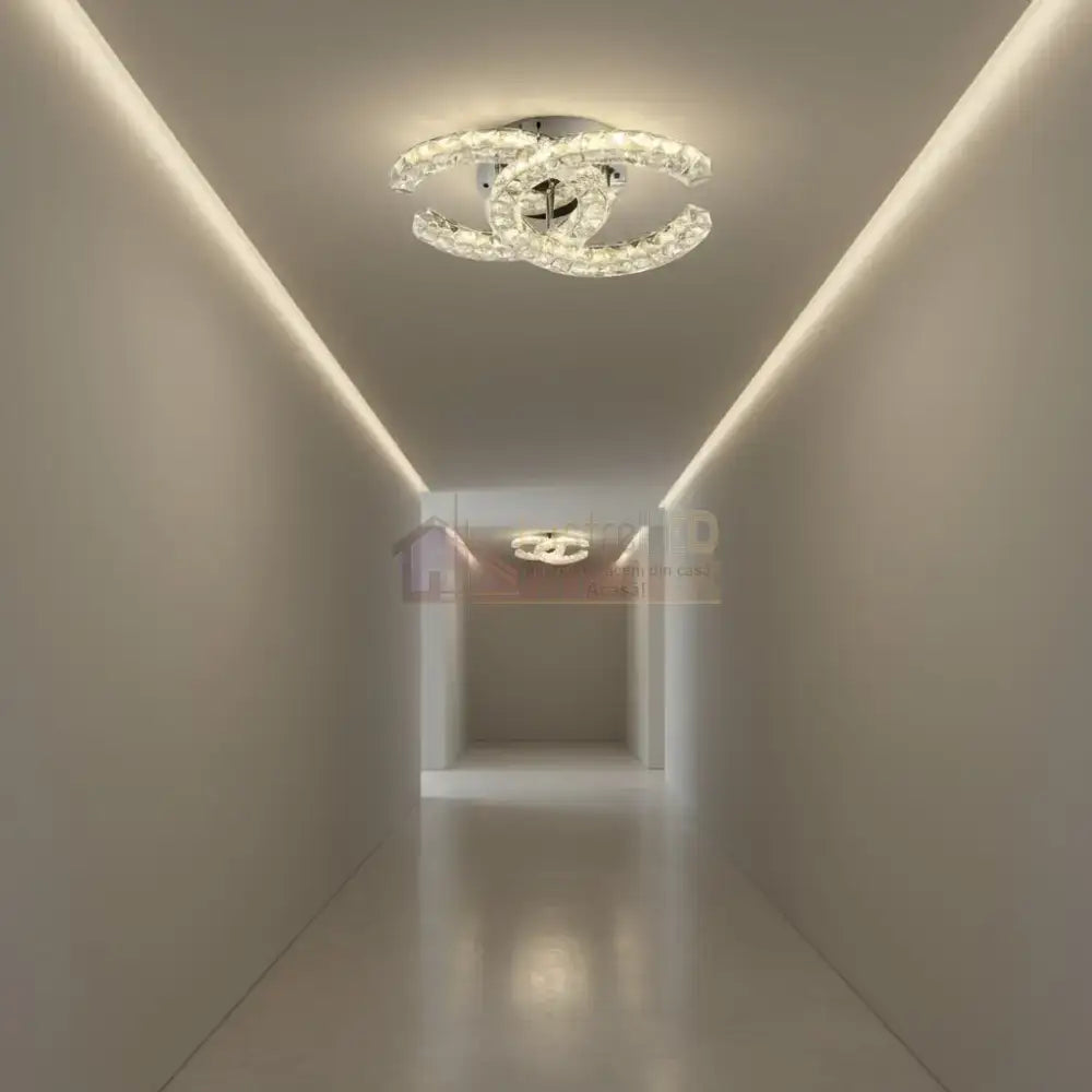 Lustra LED CRISTAL Double C Gold Echivalent 300W Telecomanda Lighting Fixtures