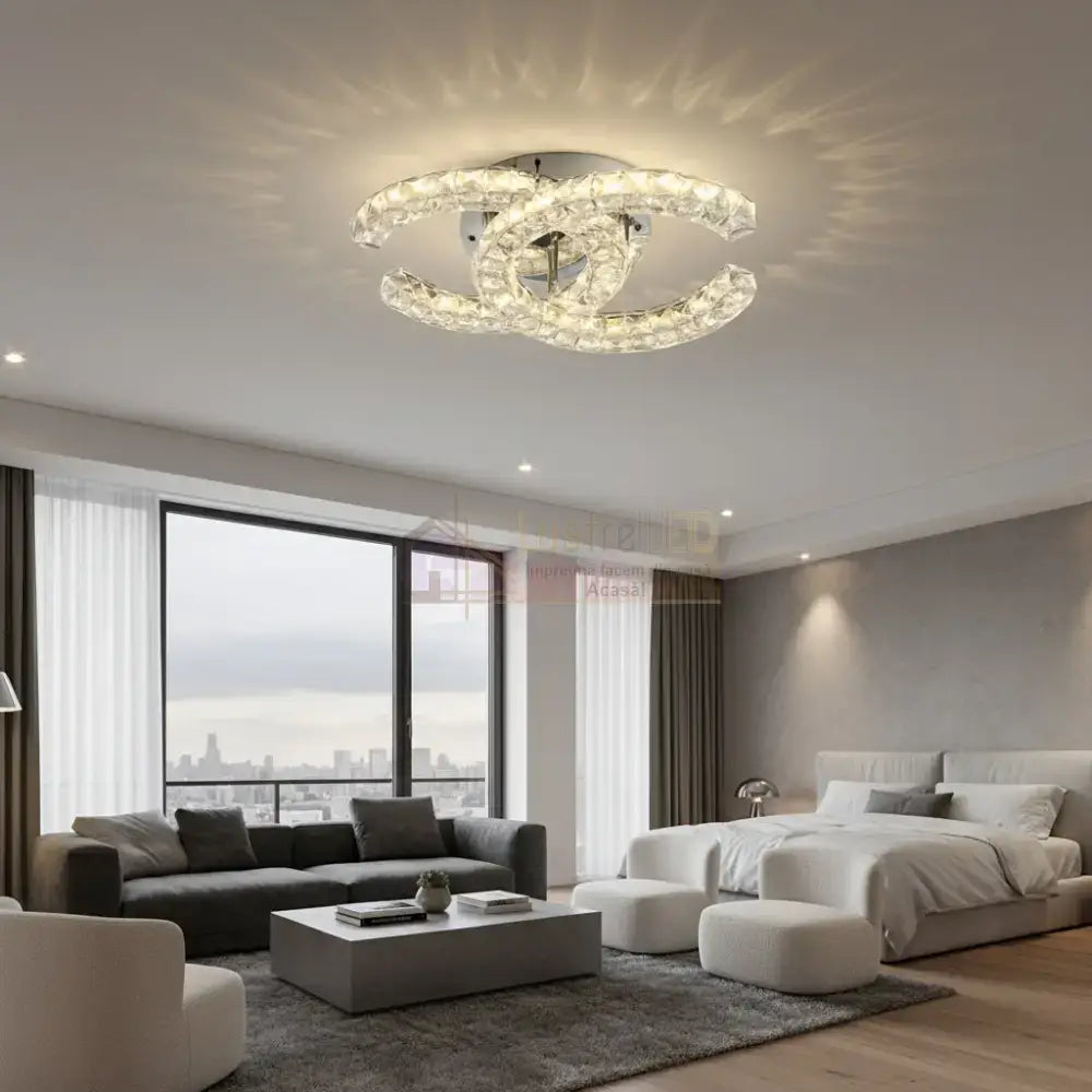 Lustra LED CRISTAL Double C Gold Echivalent 300W Telecomanda Lighting Fixtures