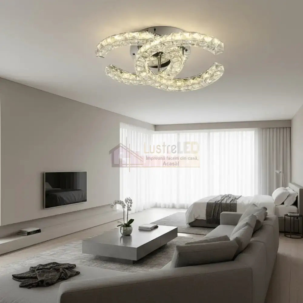Lustra LED CRISTAL Double C Gold Echivalent 300W Telecomanda Lighting Fixtures