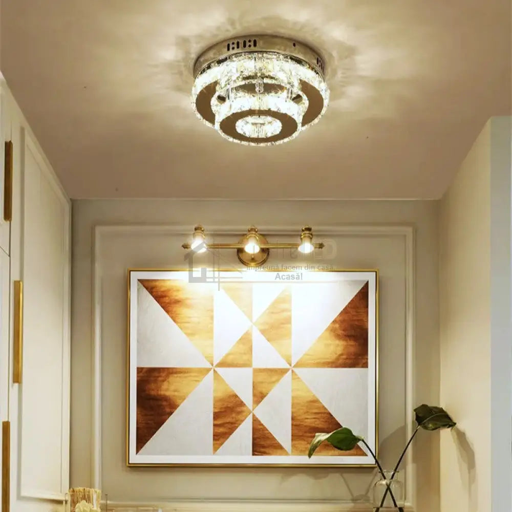 Lustra Led Cristal Double Circle Echivalent 200W Lighting Fixtures