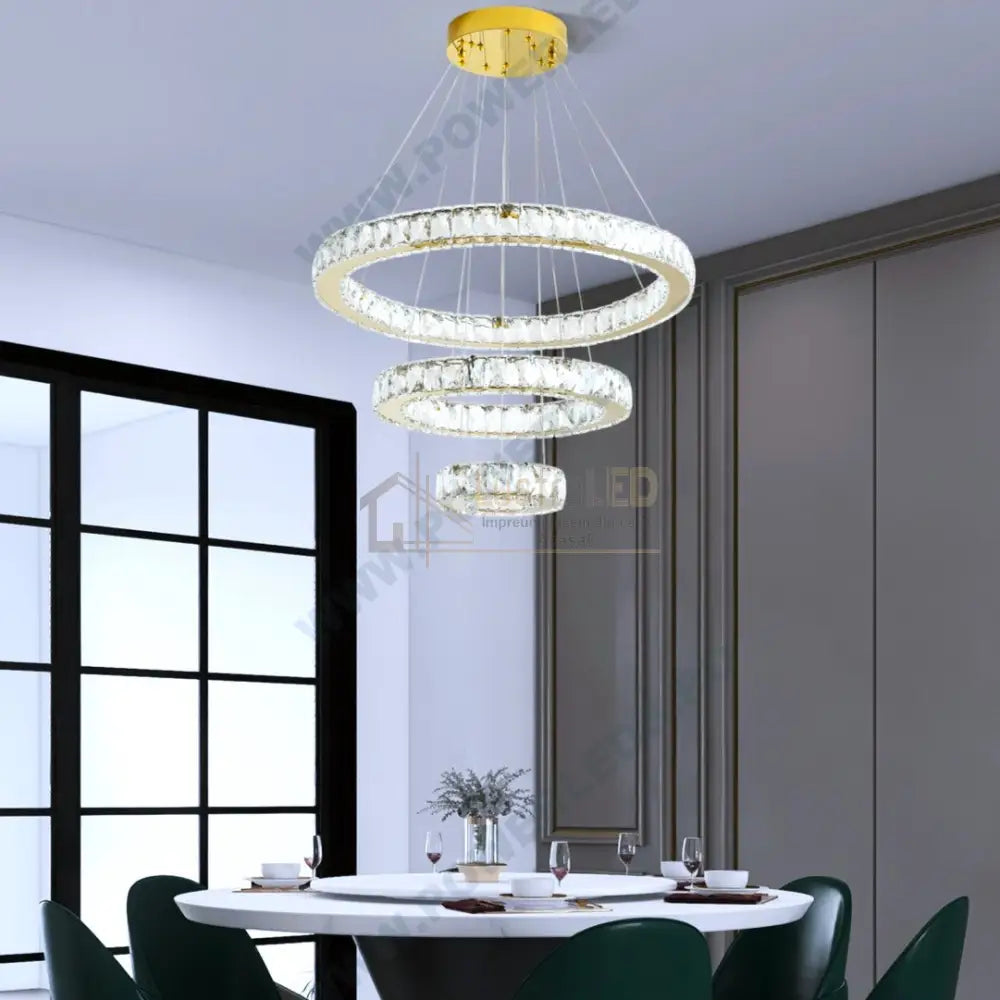 Lustra Led Cristal Gold 3 Segmente Telecomanda Echivalent 800W Chandeliers Crystal