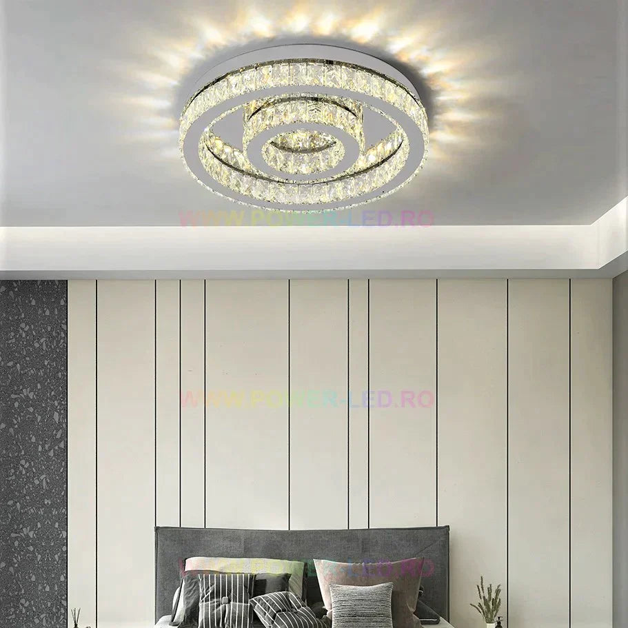 Lustra LED TWO CIRCLE Cristal Echivalent 500W Telecomanda