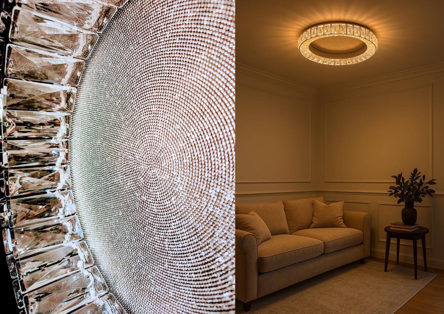 Lustra LED Argintie Glamour Round CRISTAL Telecomanda