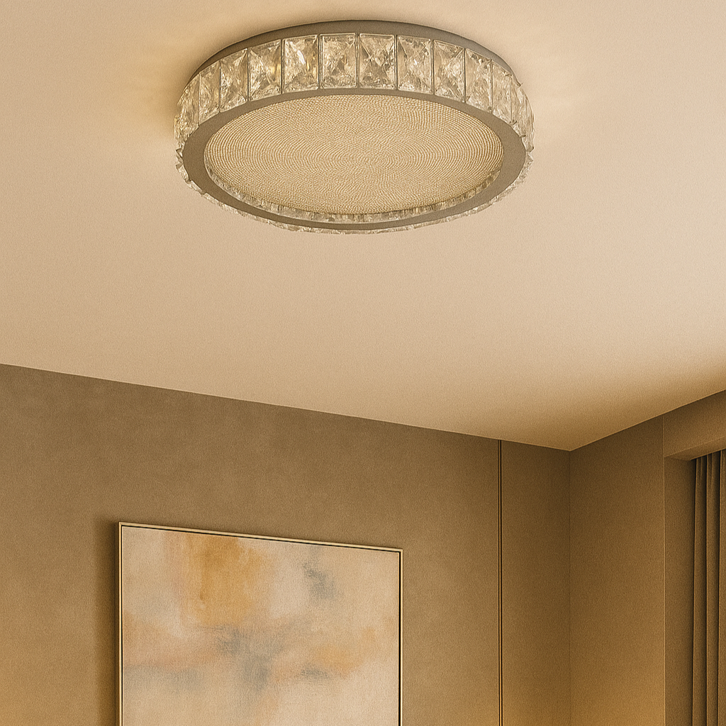 Lustra LED Argintie Glamour Round CRISTAL Telecomanda