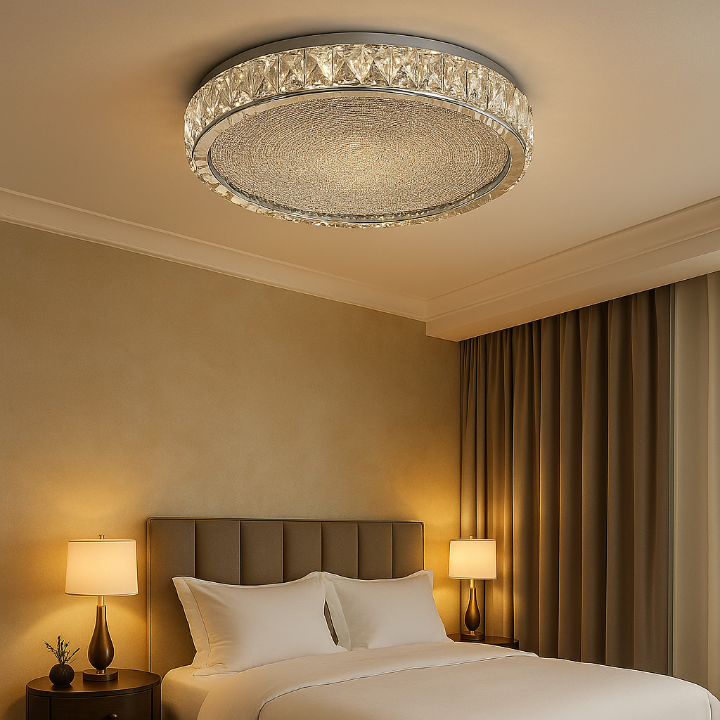 Lustra LED Argintie Glamour Round CRISTAL Telecomanda