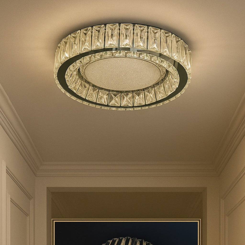 Lustra LED Argintie Glamour Round CRISTAL Telecomanda