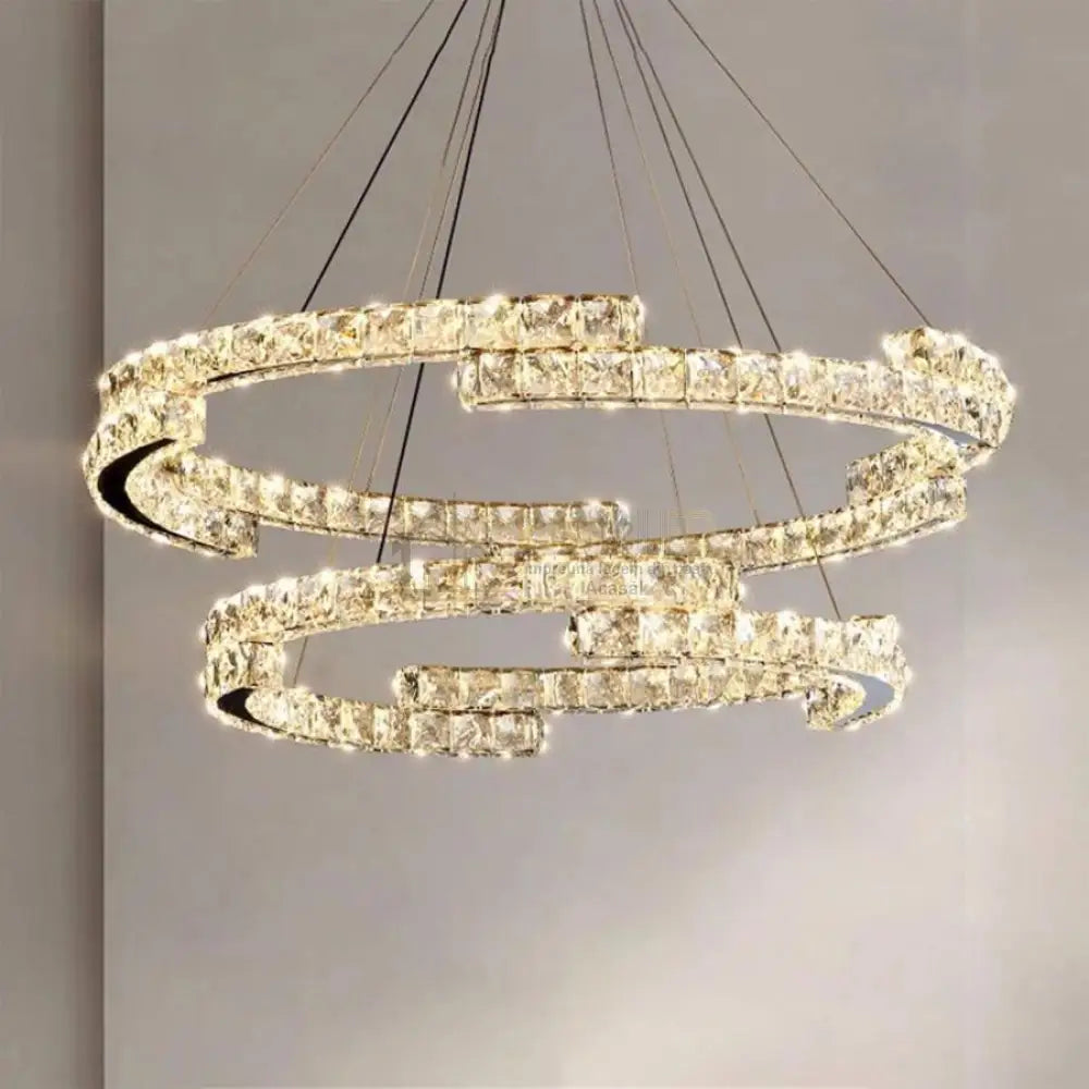 Lustra Led 118W Cristal Suspendata Glamorous 2 Segmente Chandeliers Crystal