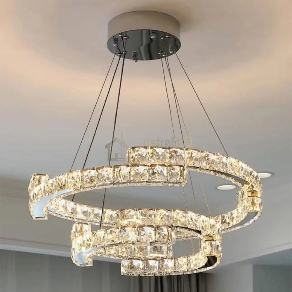 Lustra Led 118W Cristal Suspendata Glamorous 2 Segmente Chandeliers Crystal