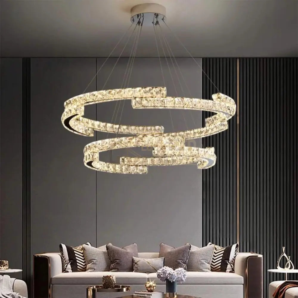 Lustra Led 118W Cristal Suspendata Glamorous 2 Segmente Chandeliers Crystal