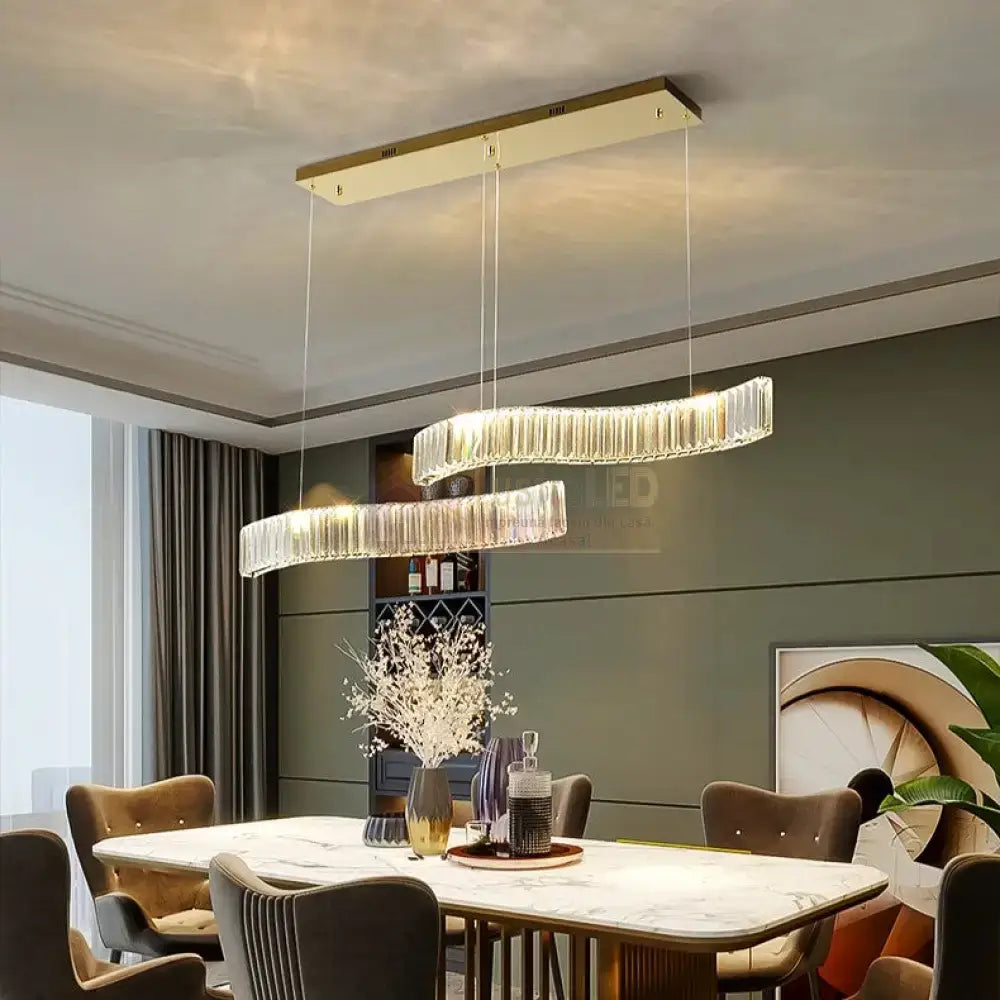 Lustra Led Cristal Suspendata Two Wave Echivalent 400W Ceiling Light Fixtures