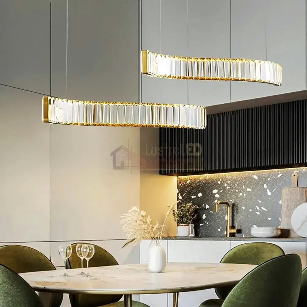 Lustra Led Cristal Suspendata Two Wave Echivalent 400W Ceiling Light Fixtures